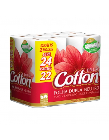 Papel Higiênico Cotton Folha Dupla Neutro - Leve 24 Pague 22 30M