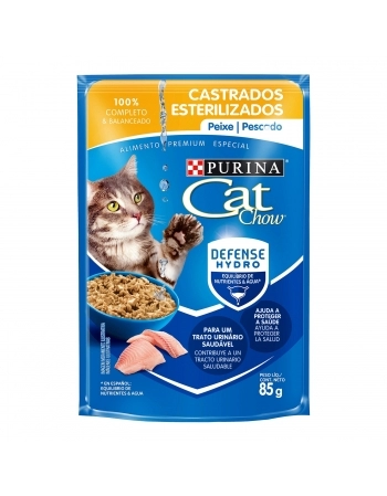 Ração Úmida Sachê Cat Chow Gatos Castrados - Sabor Peixe Ao Molho 85G