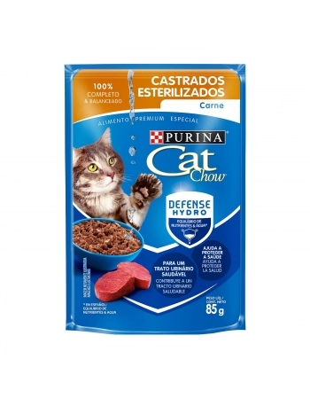 Ração Úmida Sachê Cat Chow Gatos Castrados - Sabor Carne Ao Molho 85G