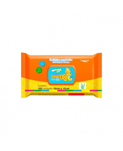 Lenços Umedecidos Natural Baby Wipes - 100 Unidades