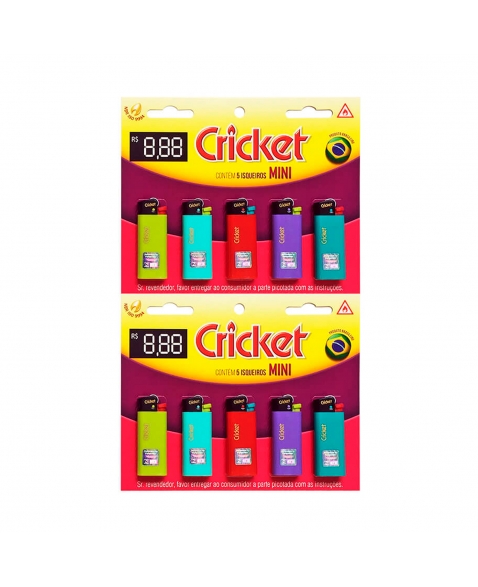 Isqueiro Cricket Aquarela Mini - Cartela Com 10 Unidades