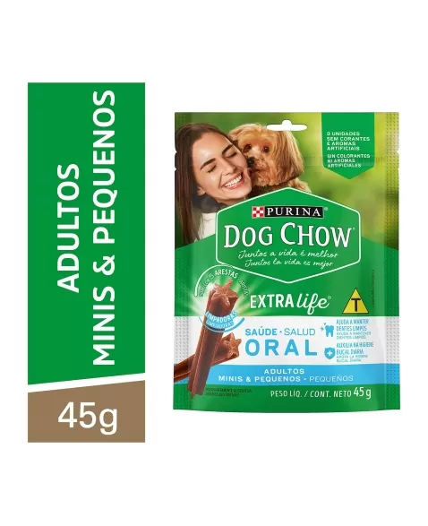 Petisco Dog Chow Oral Extra Life Cães Adultos Raças Minis & Pequenas 45G