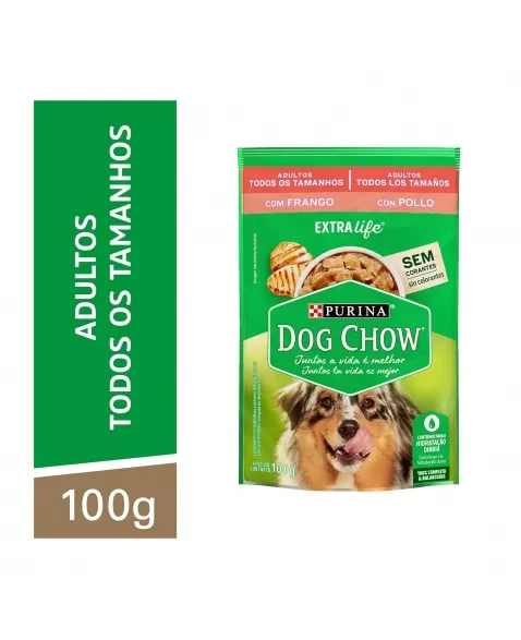 Ração Úmida Dog Chow Sachê Cães Adultos - Sabor Frango Extra Life 100G