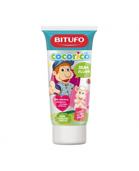 Gel Dental Bitufo Cocoricó Sem Flúor Sabor Tutti-Frutti 90G