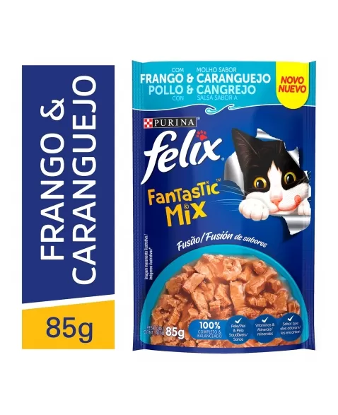 Ração Úmida Felix Sachê Fantastic - Sabor Mix Frango E Caranguejo 85G