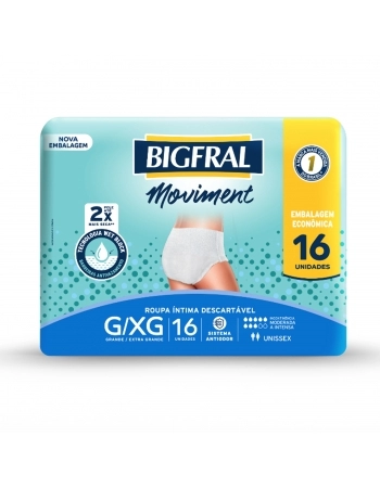 Fralda Bigfral Moviment Roupa Íntma G/Xg - Com 16 Unidades