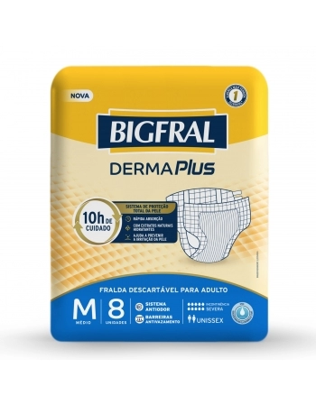 Fralda Bigfral Derma Plus M - Com 8 Unidades