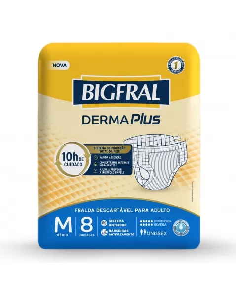 Fralda Bigfral Derma Plus M - Com 8 Unidades