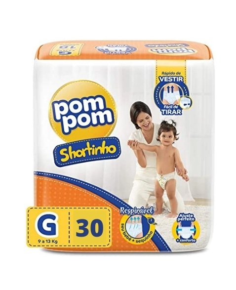 Fralda Pompom Shortinho Jumbo G - com 30 Unidades