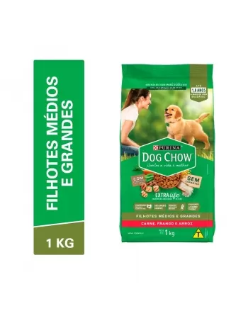 Ração Seca Dog Chow Extra Life para Cachorros Médios e grandes - Sabores - Carne e Arroz 1Kg