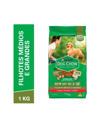 Ração Seca Dog Chow Extra Life para Cachorros Médios e grandes - Sabores - Carne e Arroz 1Kg