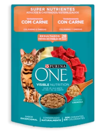 Ração Úmida Purina Cat One Para Gatos Adultos e Castrados - Sabor Carne Super Nutrientes 85g