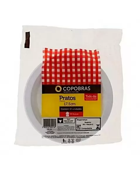 Prato Plástico Branco Ps 17,5Cm 50X10 - Copobras