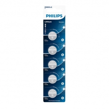 BATERIA PHILIPS TIPO MOEDA CR2032 3V LÍTIO C/5